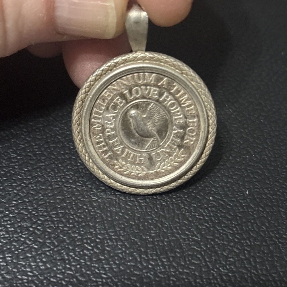 2000 Sterling Silver Millennium Peace Coin Doves Love Hope Pendant